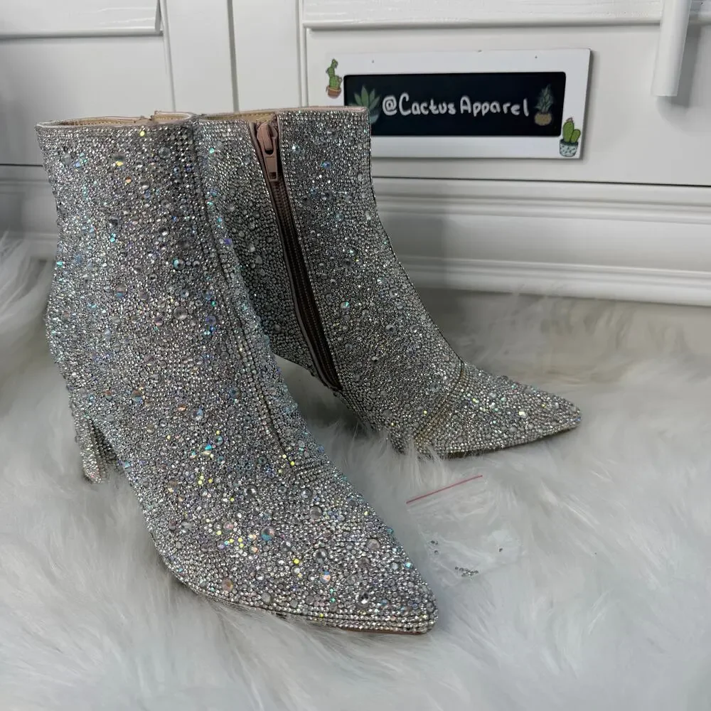 EUC Betsey Johnson Cady Rhinestone Booties Size 7